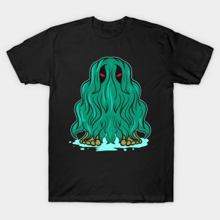 Wet Swamp Monster With Glowing Eyes And Watergras Halloween T-Shirt